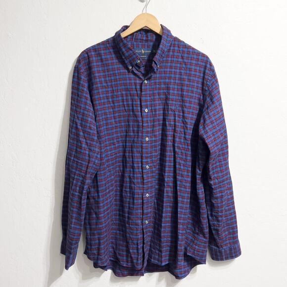 Ralph Lauren Shirt Mens XXL Button Down Classic Fit Plaid Blue Red Cotton - Picture 1 of 5